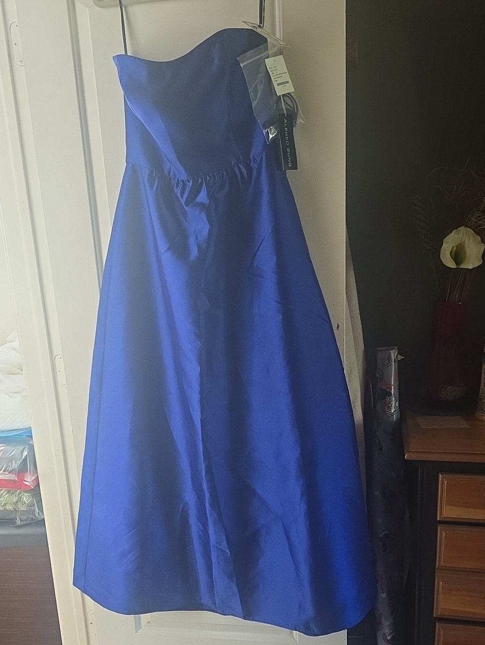ALFRED SUNG Strapless A-Line Dress in Royal Blue